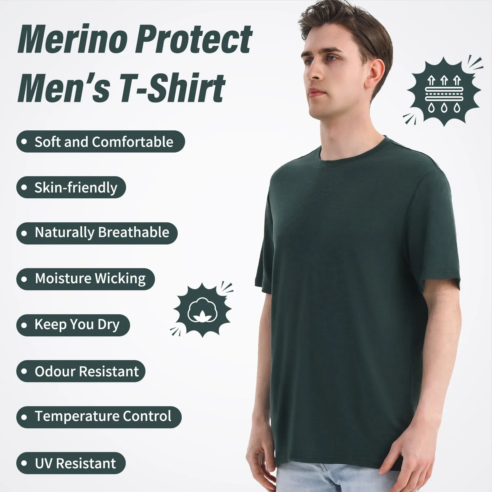 Men's Merino 170g Classic Short Sleeve T-Shirt Dark Green