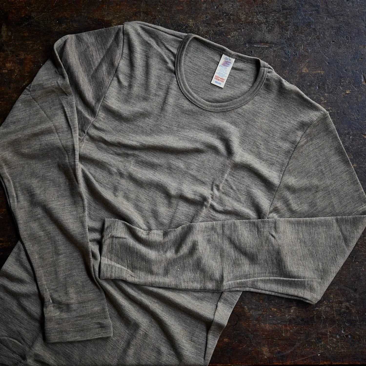 Mens Merino Wool & Silk LS Top - Walnut