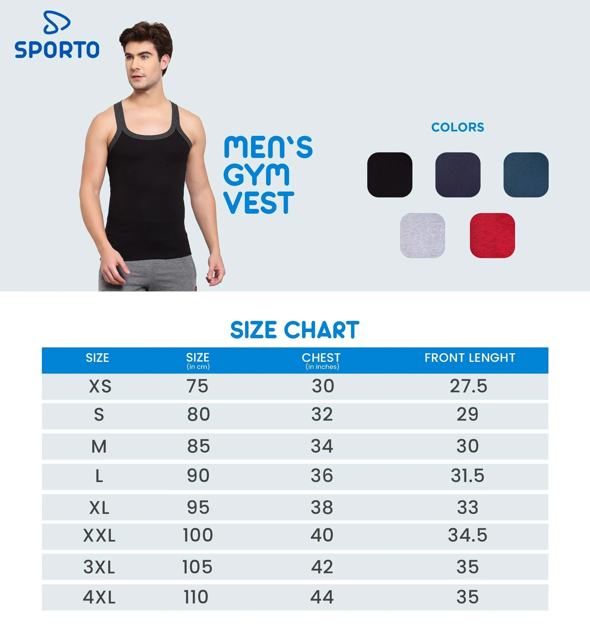 Men's Solid Gym Vest- Pack of 2 (Black & Blue)