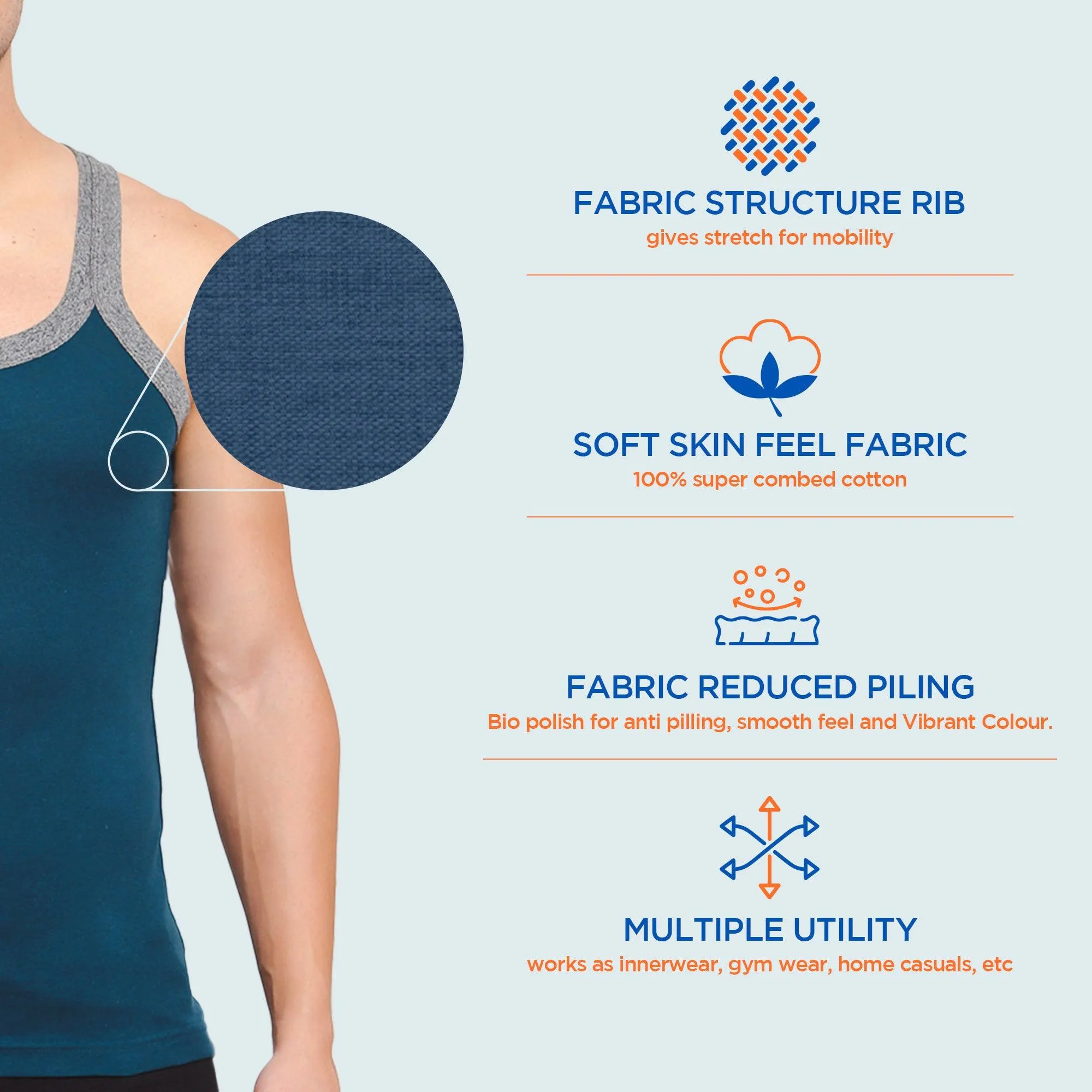 Men's Solid Gym Vest- Pack of 2 (Black & Blue)