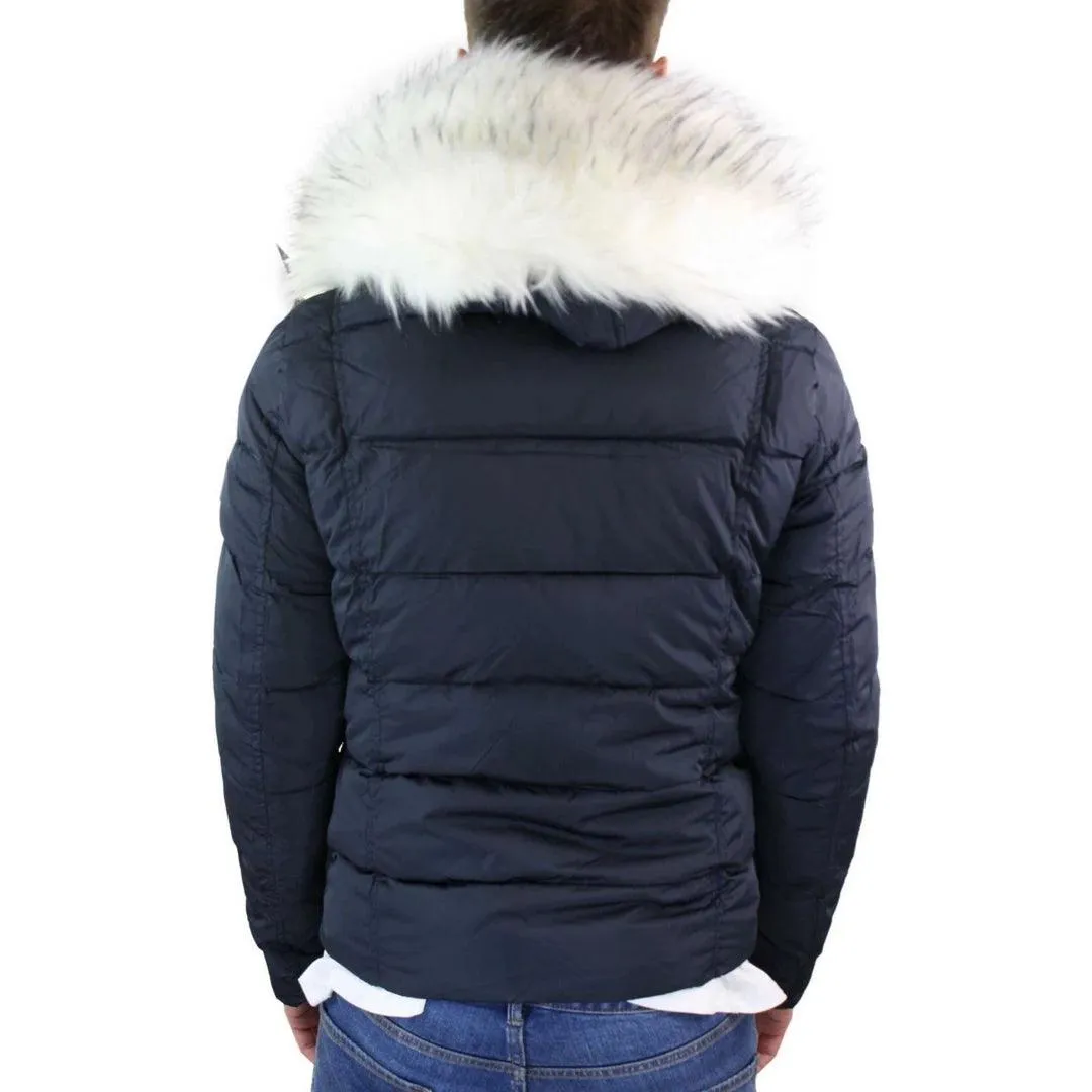 Mens Zip Hooded Fur Jacket Coat Puffer Quilted Warm Winter