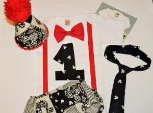 Mickey Mouse cake smash outfit with party hat, Mickey Mouse birthday outfit, 1st 2nd 3rd  birthday, Boys cake smash outfit, Mickey Banner