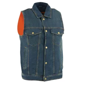 Milwaukee Leather DM1331 Men's Blue Denim Motorcycle Biker Riders Vest with Shirt Style Collar