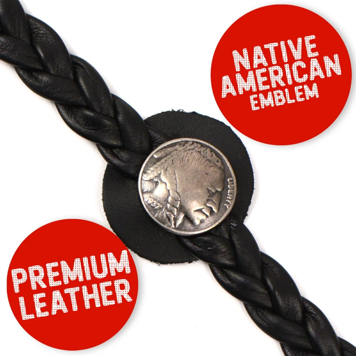 Milwaukee Leather Native American Medallion Vest Extender w/ Genuine Leather Braided Strap 6.5" Extension MLA1066-Single