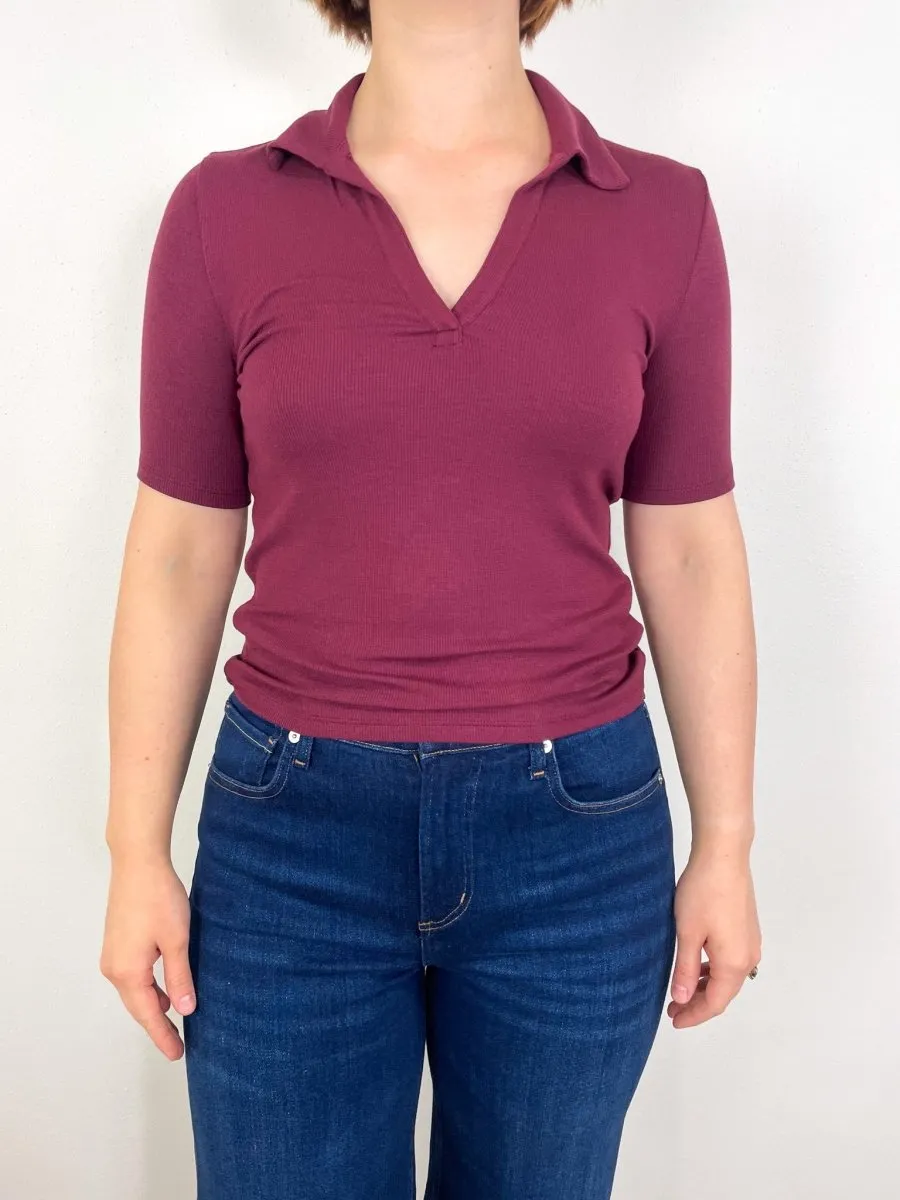 Modal Rib Split Neck Top in Merlot