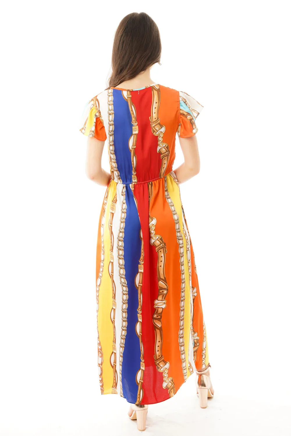 Multicolour Block Chain Print maxi dress