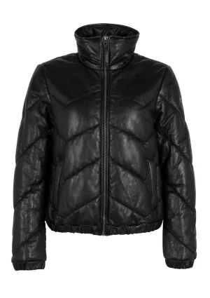 Nele Leather Chevron Puffer With Stand-Up Collar - Black