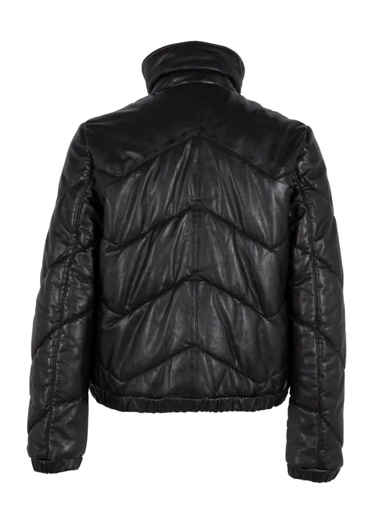 Nele Leather Chevron Puffer With Stand-Up Collar - Black