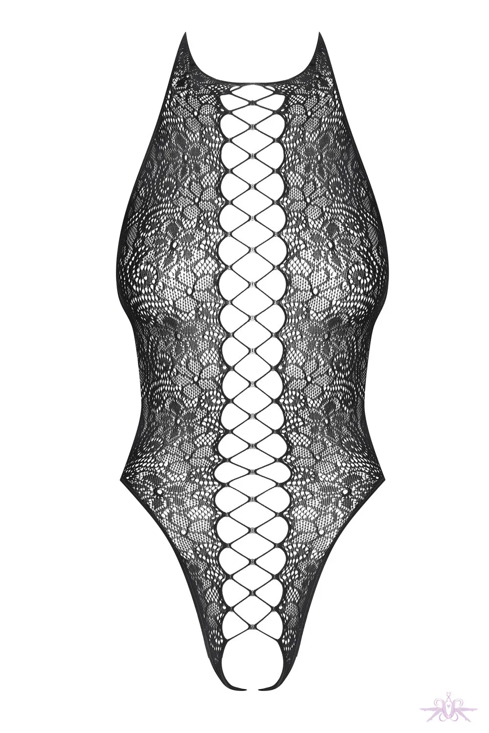 Obsessive Lace Up Fishnet Bodysuit