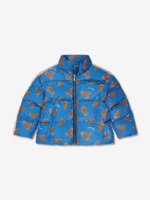 Palm Angels Boys AOP PA Bears Track Puffer Jacket in Blue