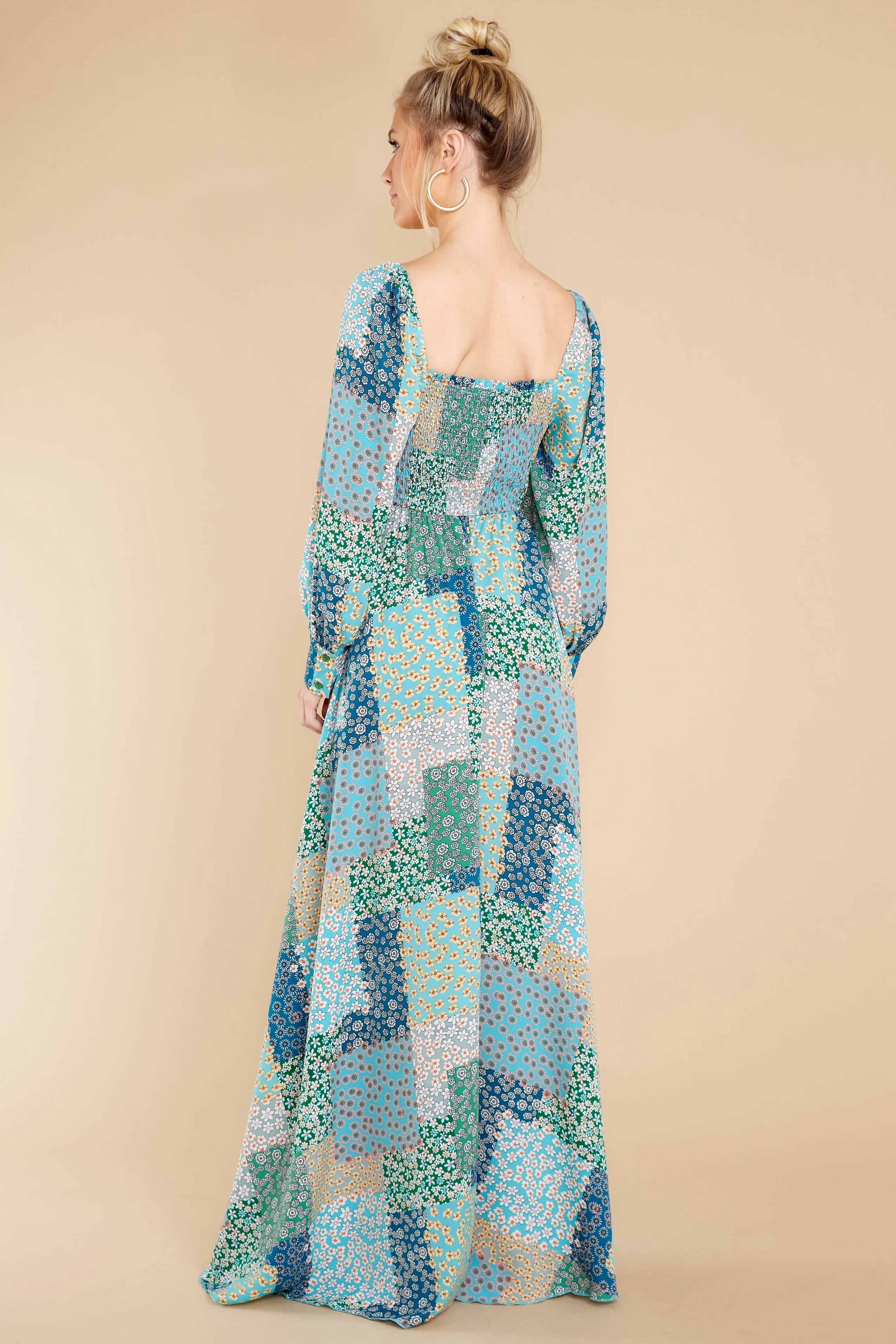 Patchwork Posies Green Floral Print Maxi Dress