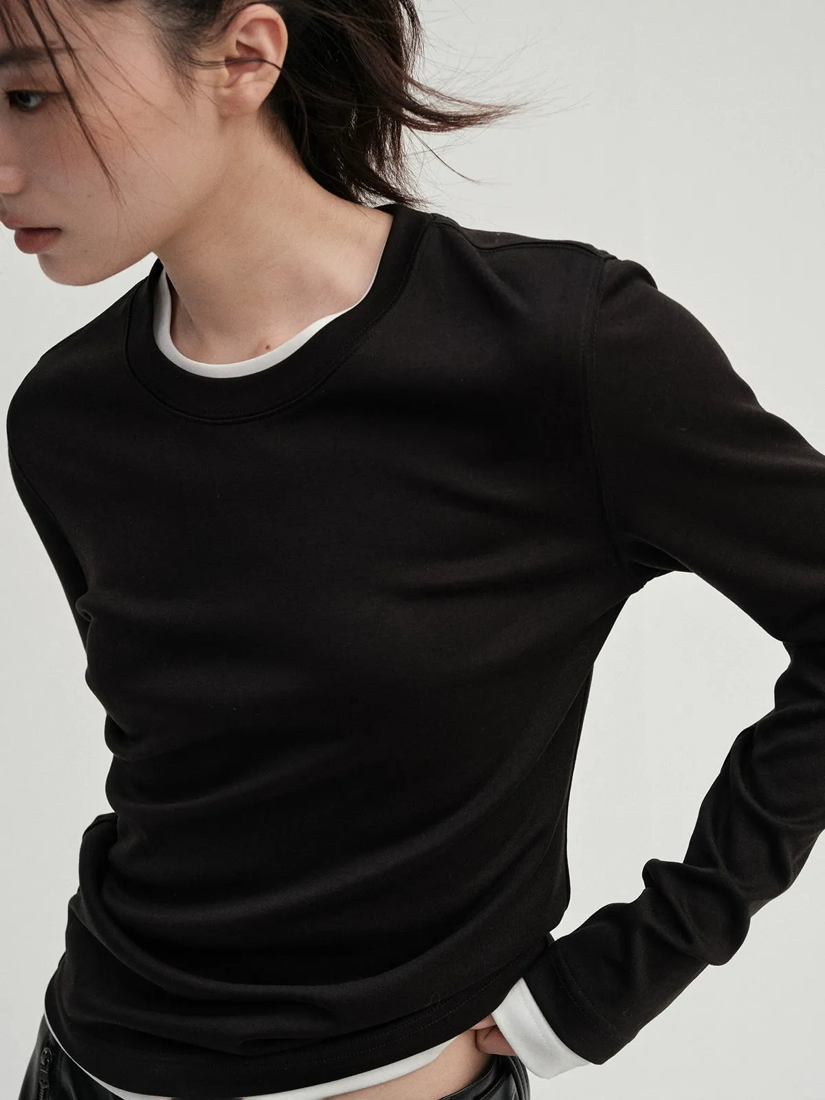 Pleated Design Base Layer Long Sleeve Top