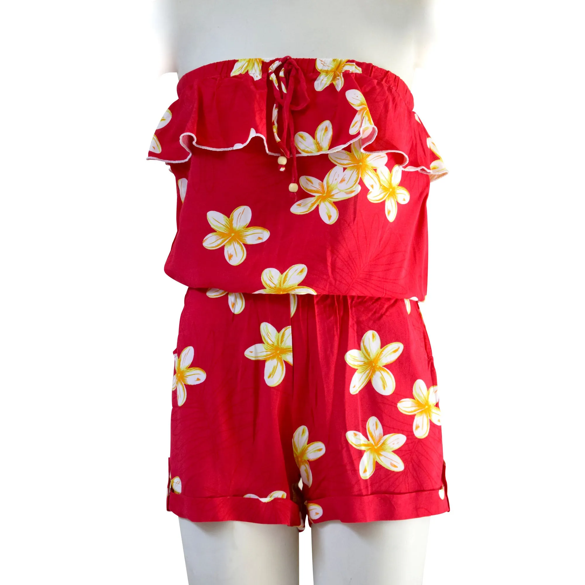 Plumeria Strapless Ruffle Shorts Romper