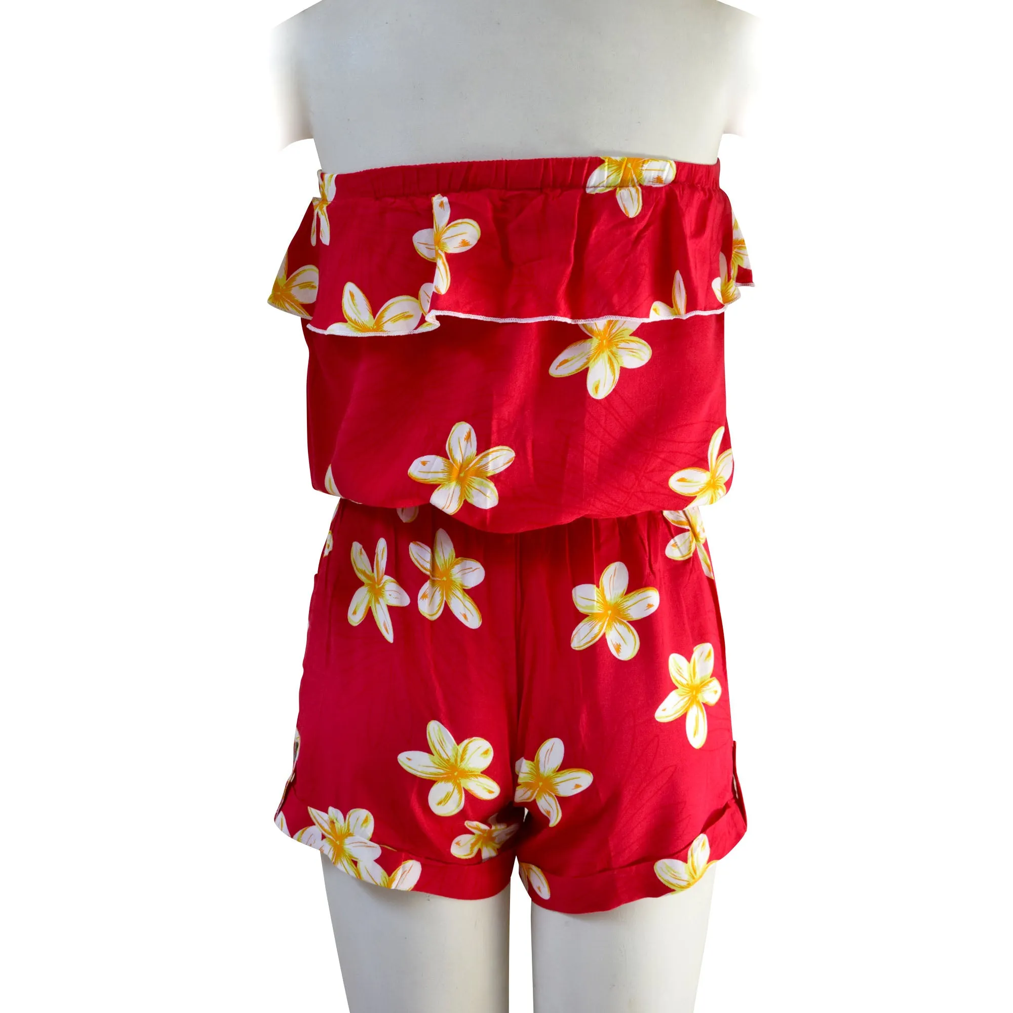 Plumeria Strapless Ruffle Shorts Romper