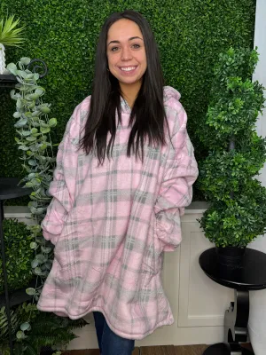 PRECIOUS PINK PLAID OVERSIZED BLANKET PULLOVER