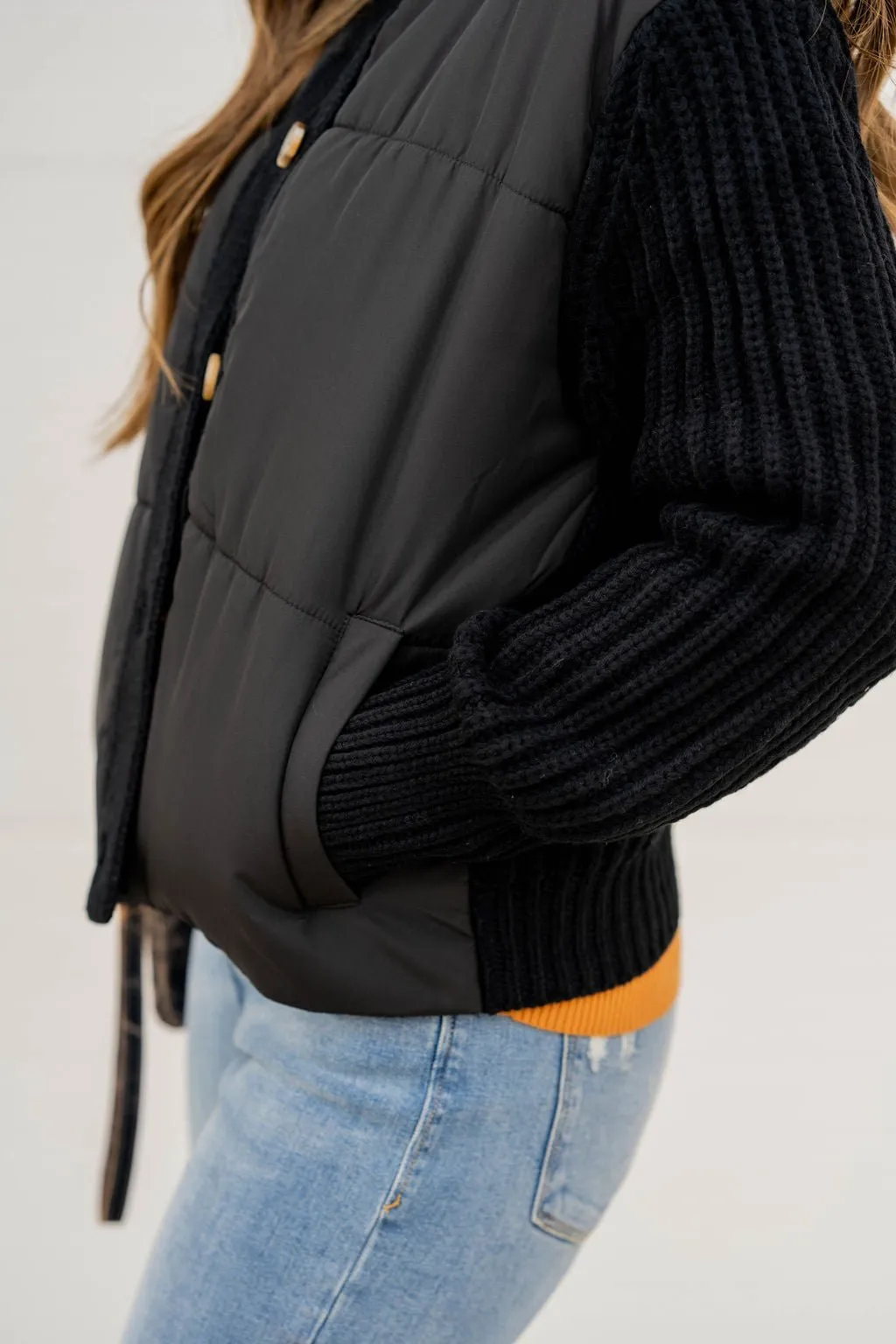 Puffer Body Knit Button Up Jacket