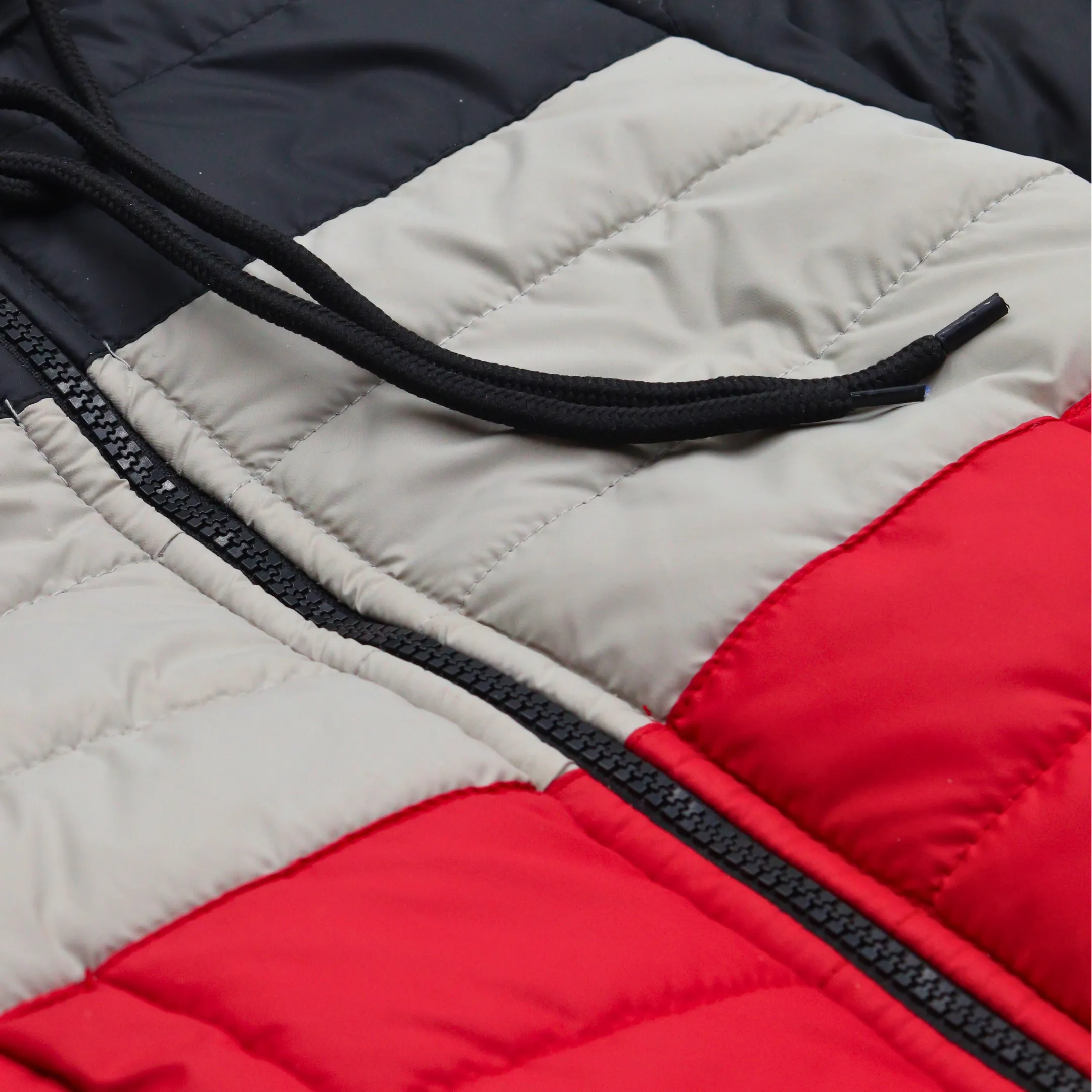 Red Contrast Puffer Hooded Jacket