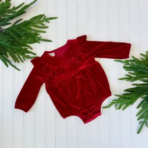 Red Velvet Ruffle Romper