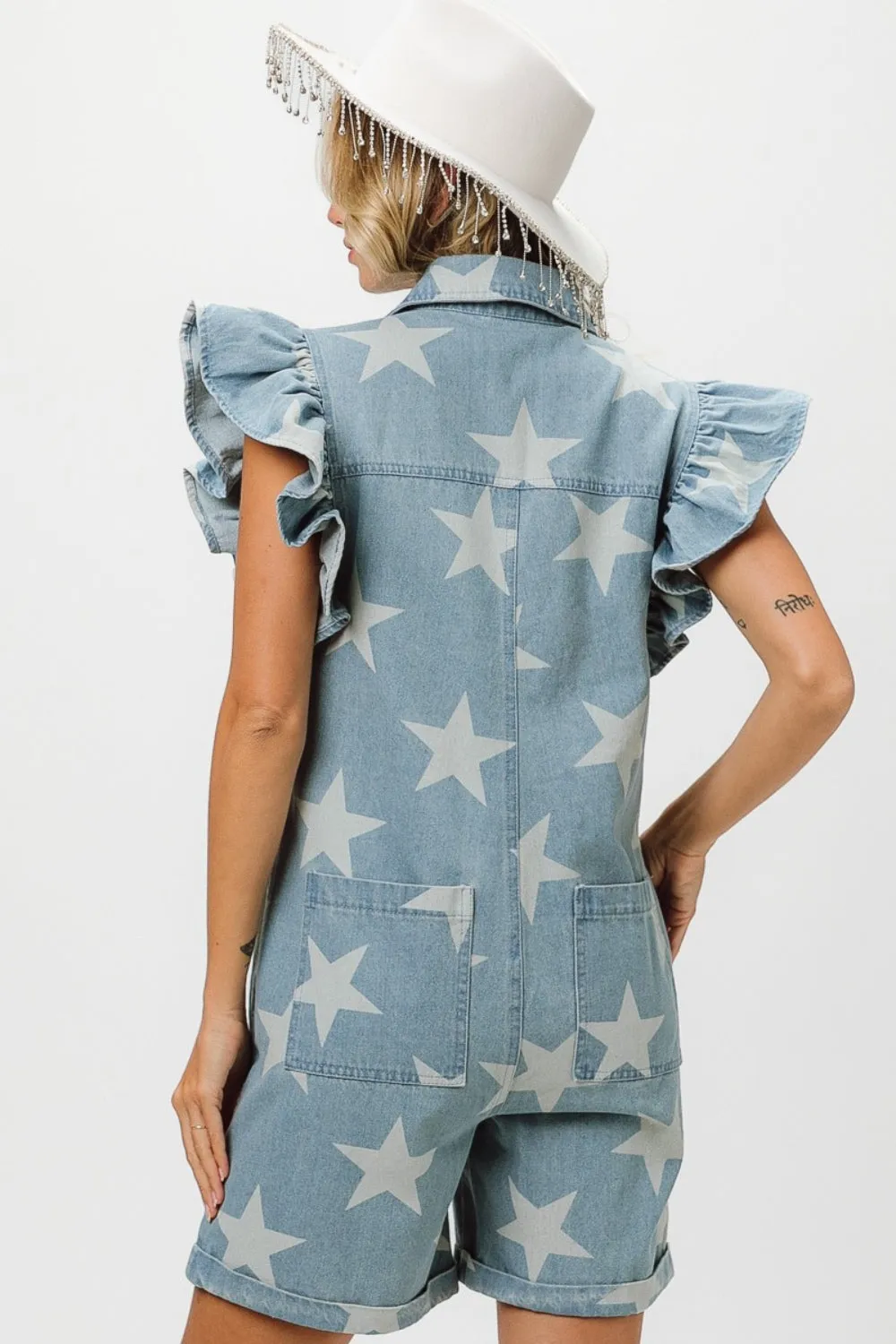 Ruffled Star BiBi Denim Romper