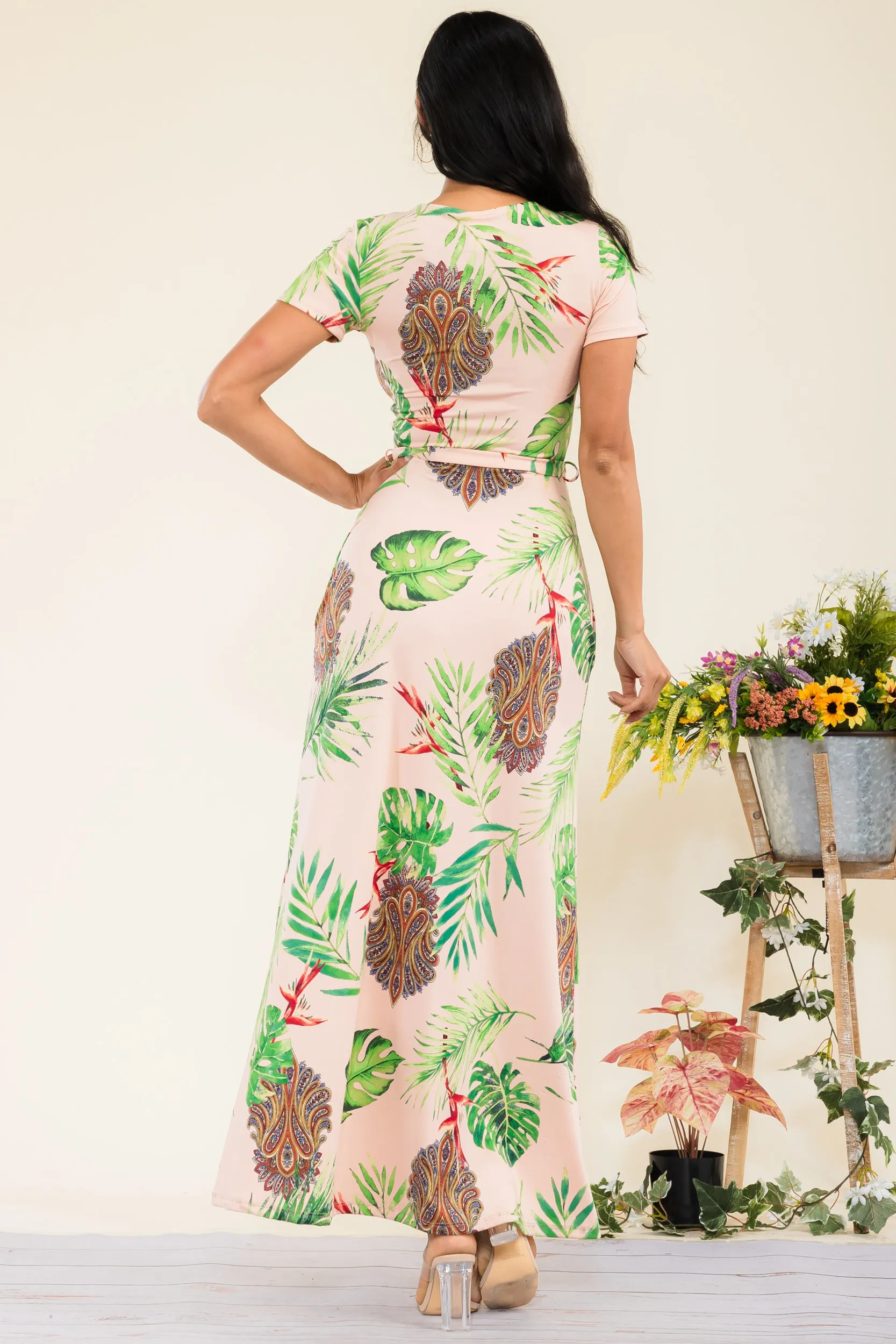 SAN149X-PALM - SHORT SLEEVE MAXI DRESS