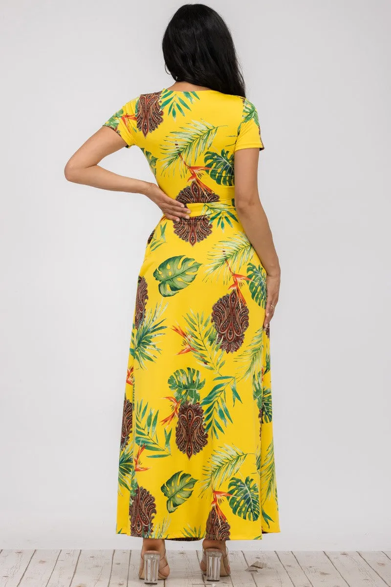 SAN149X-PALM - SHORT SLEEVE MAXI DRESS