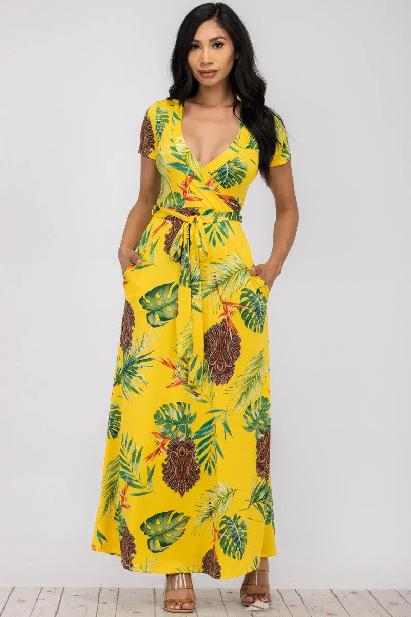 SAN149X-PALM - SHORT SLEEVE MAXI DRESS