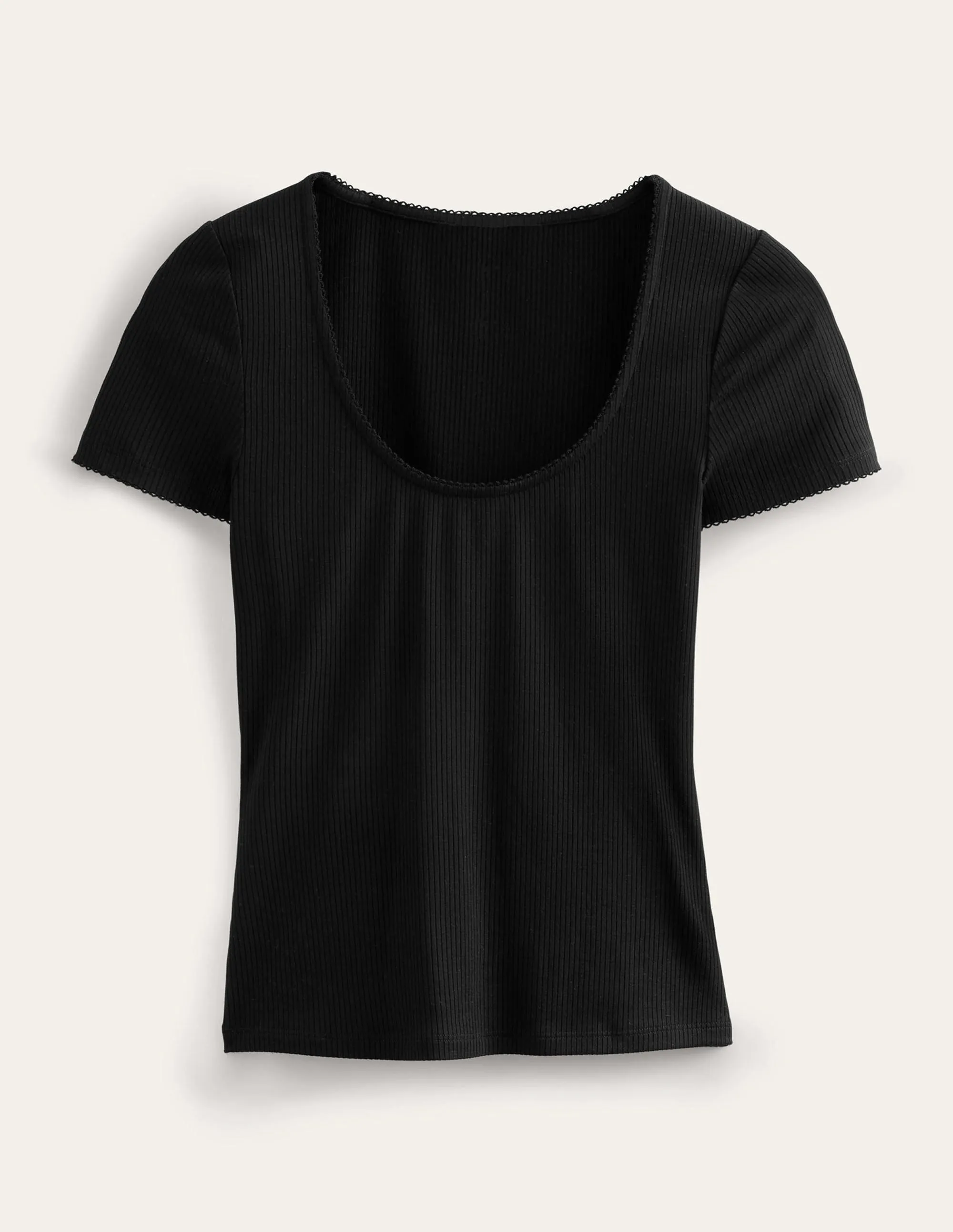 Scoop Neck Ribbed Top-Black