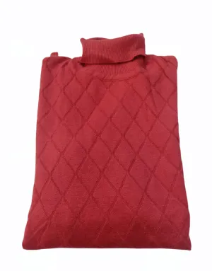 [Slim Fit] Men High Collar (Turtleneck) Pullover Massimo (diamond shapes) - Brick