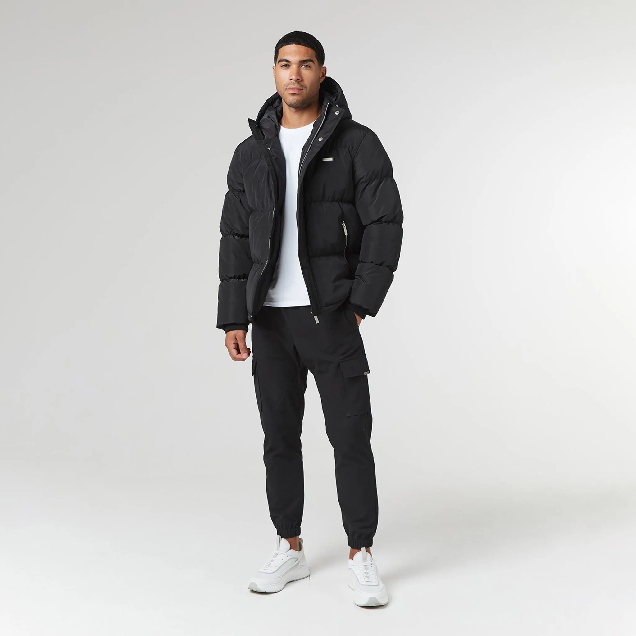 Smart Crinkle Nylon Puffer Jacket | Black