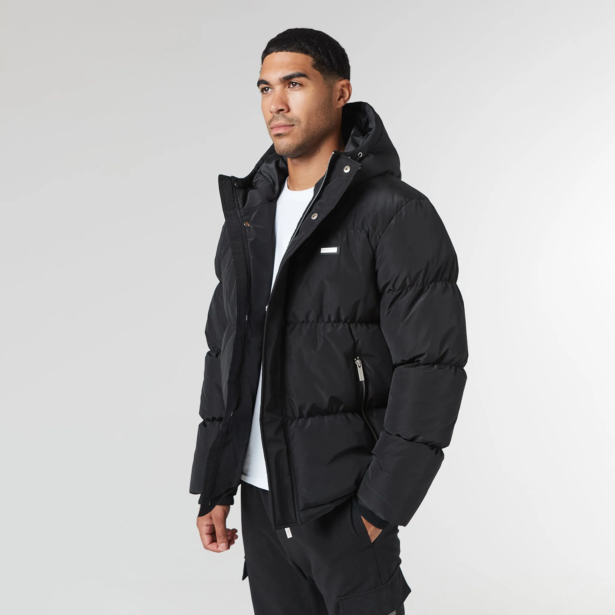 Smart Crinkle Nylon Puffer Jacket | Black