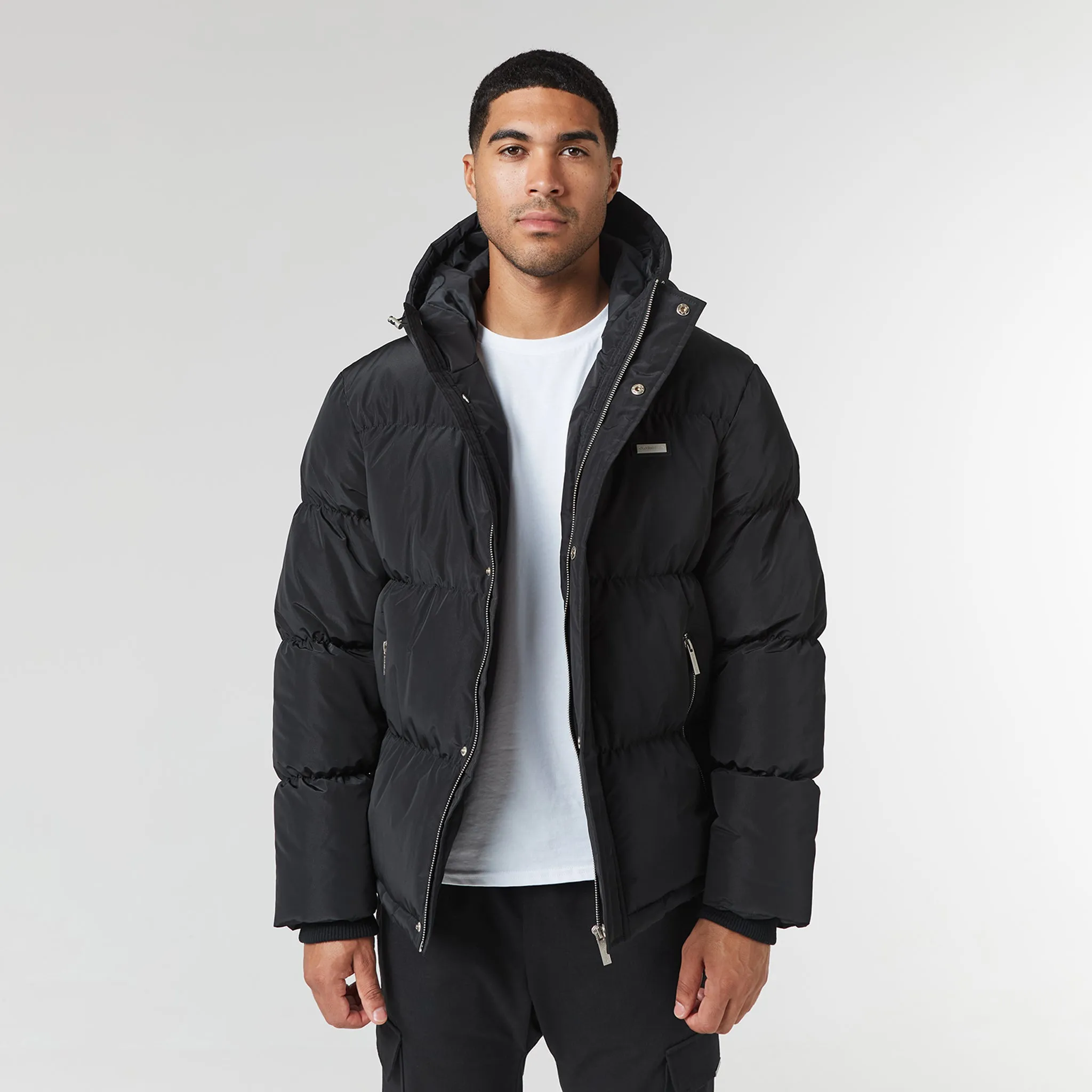 Smart Crinkle Nylon Puffer Jacket | Black