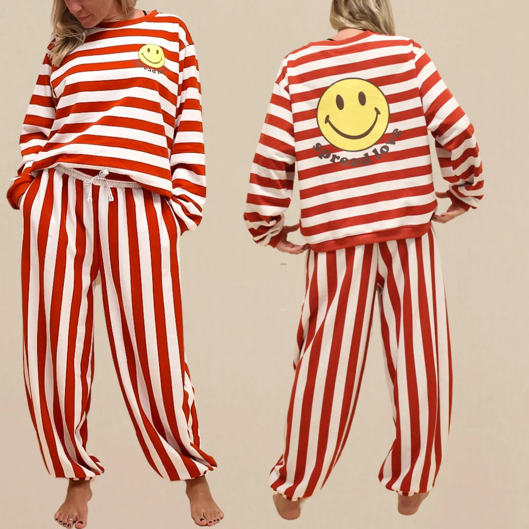 SMILE STRIPED  | Adult Drop Shoulder Oversized Pullover