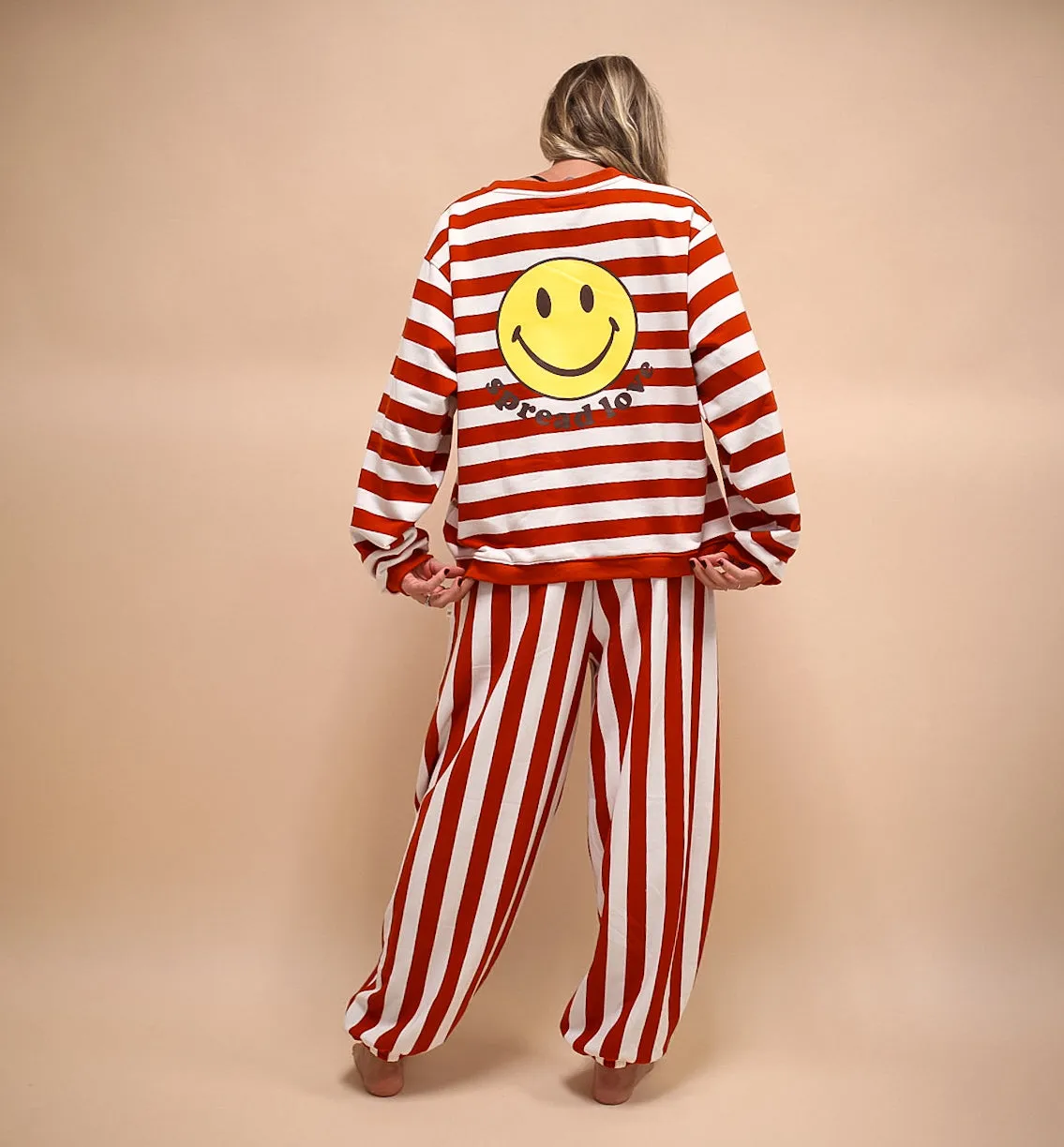 SMILE STRIPED  | Adult Drop Shoulder Oversized Pullover