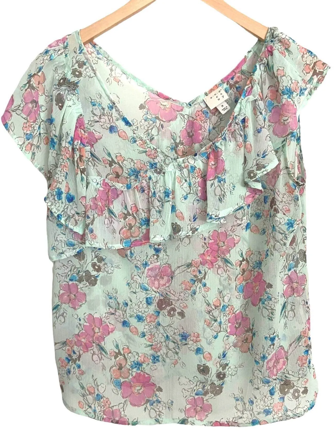 Soft Summer Floral Print Ruffle Blouse