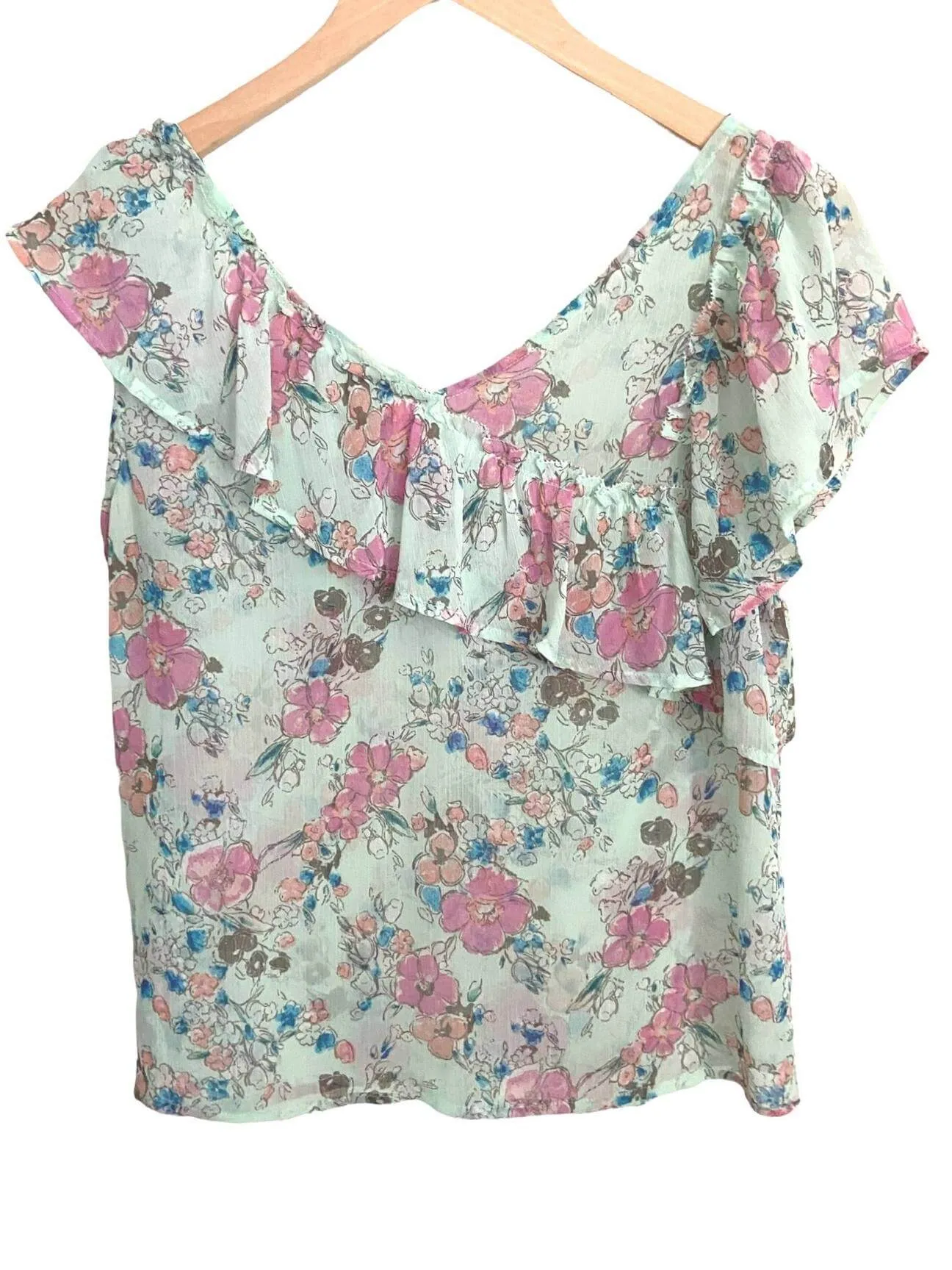 Soft Summer Floral Print Ruffle Blouse