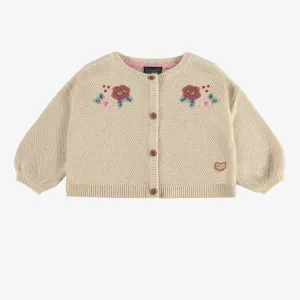 Souris Mini Beige Patterned Kitted Vest With Embroideries and Crochet