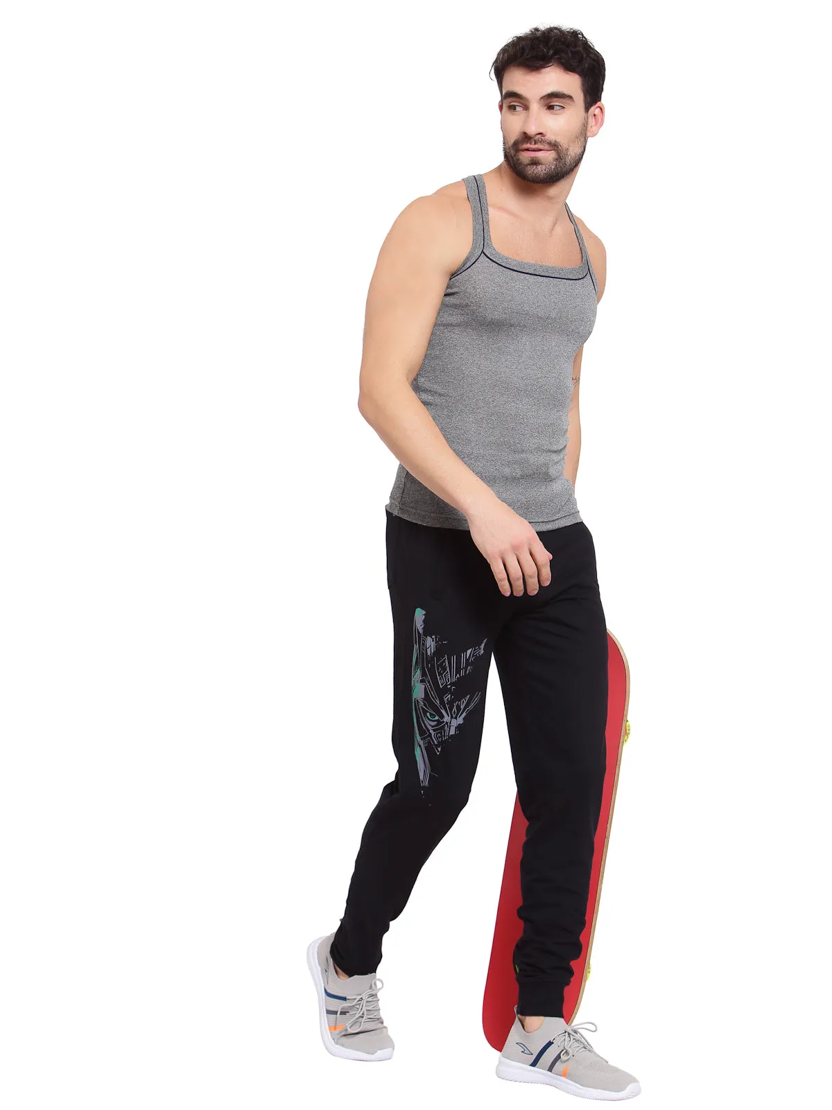 Sporto Men's 100% Cotton Gym Vest with Contrast Piping - Black Jaspe