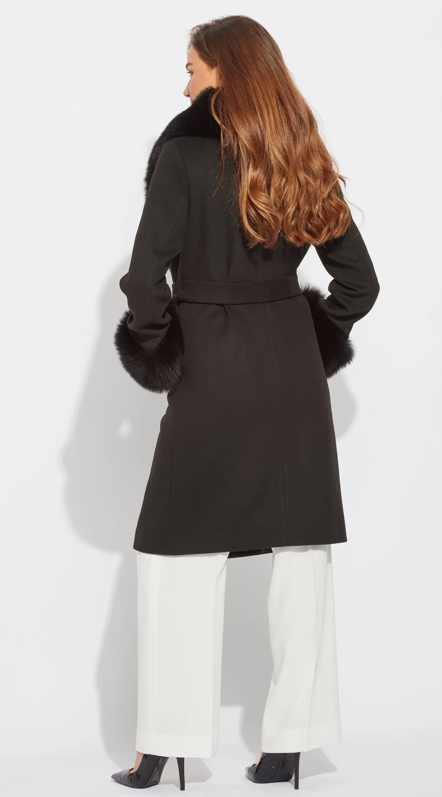 Supreme Luxy Cashmere & Fox Fur Belted Coat - Black