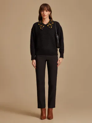 Textured Pullover With Collar And Embellishment