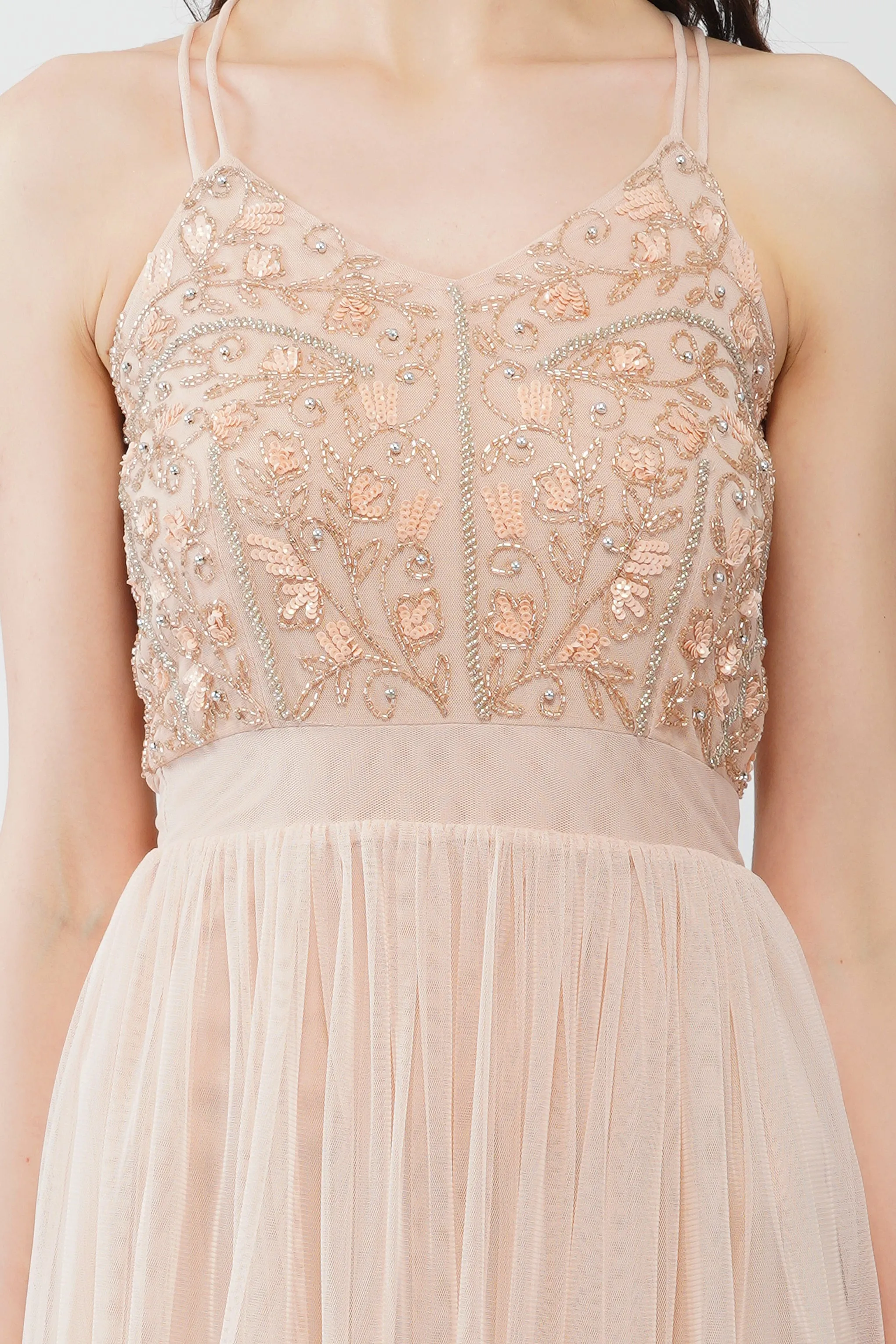 Ursa Blush Pink Embellished Maxi Dress