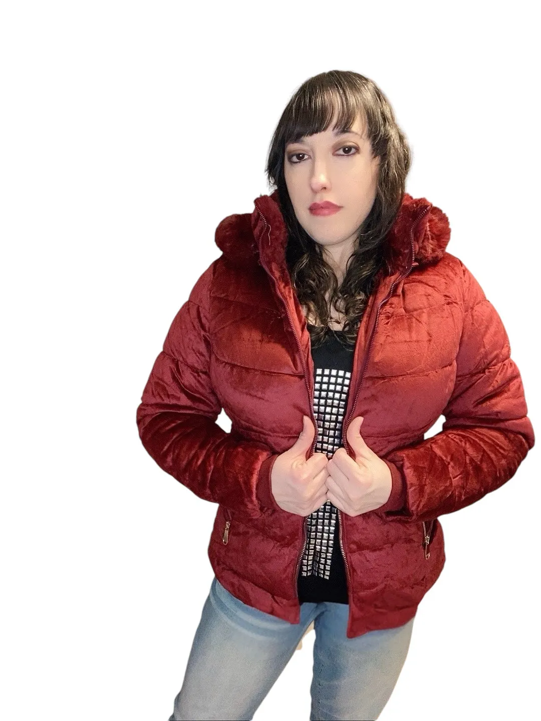 Valerie Velour Jacket: burgundy