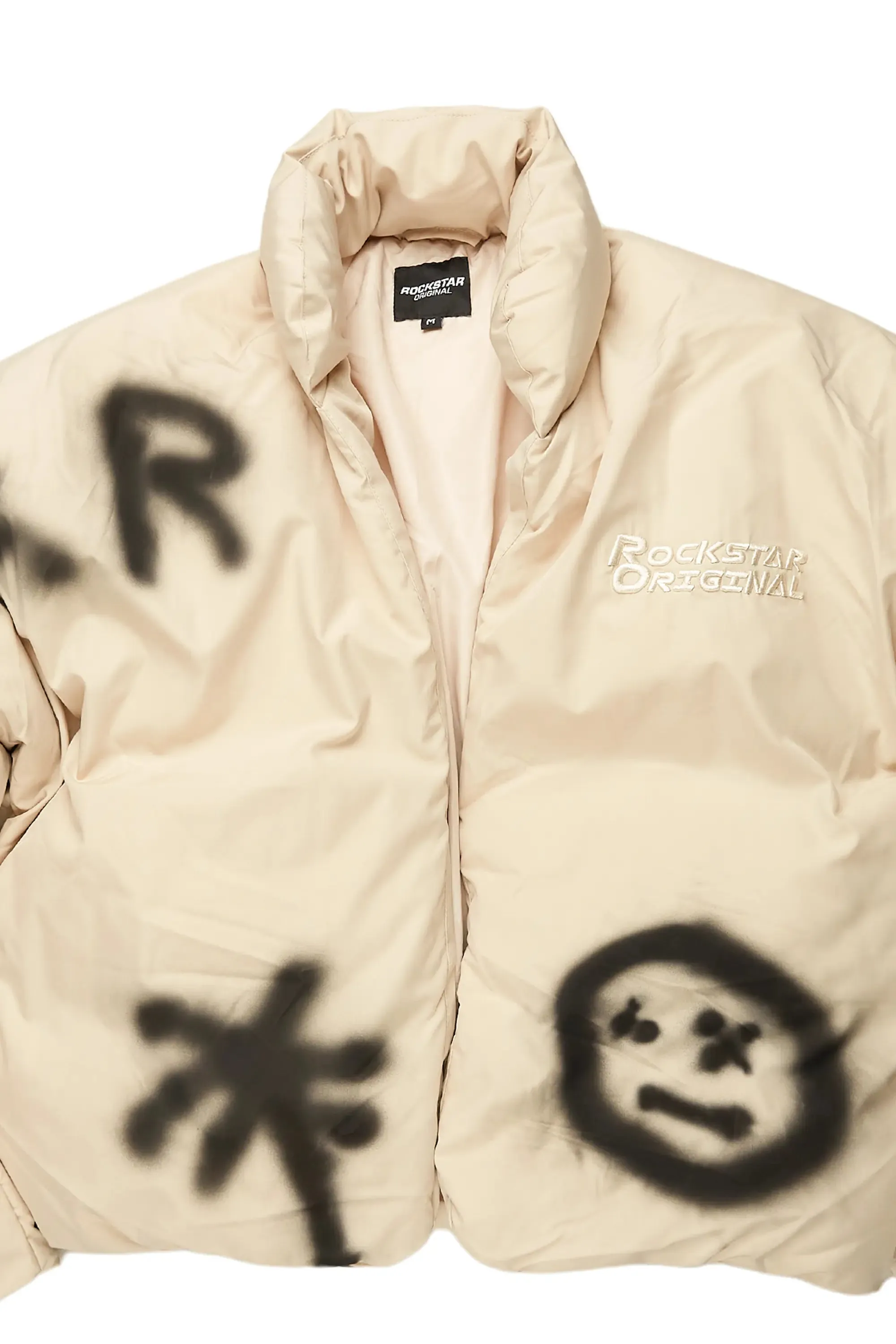 Veda Beige Graphic Puffer Jacket