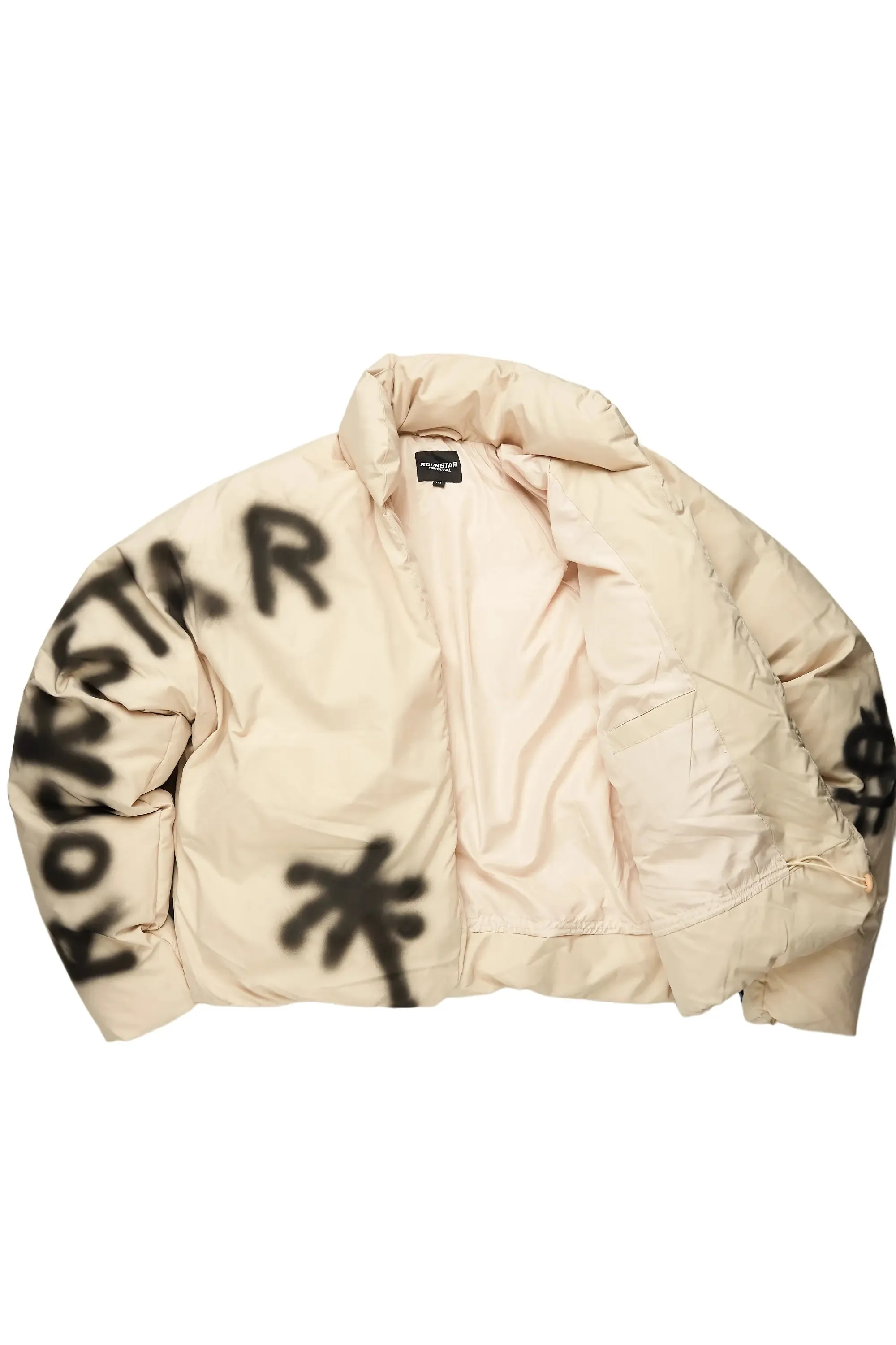 Veda Beige Graphic Puffer Jacket