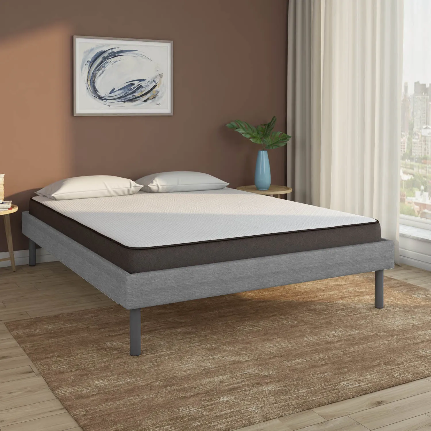 Velvette Upholstered Bed (Grey)   Lite Dual Comfort Mattress (King)