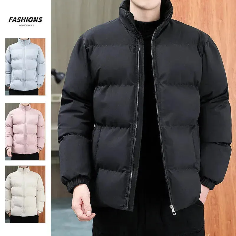 Winter Cotton padded Velvet Thick Stand Collar Rain Puffer Jacket for men