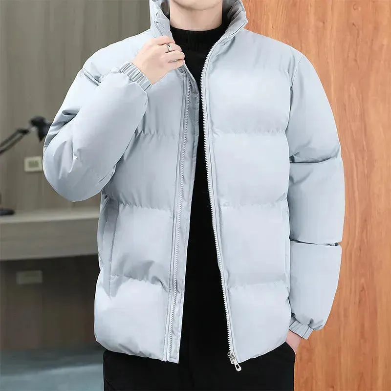 Winter Cotton padded Velvet Thick Stand Collar Rain Puffer Jacket for men