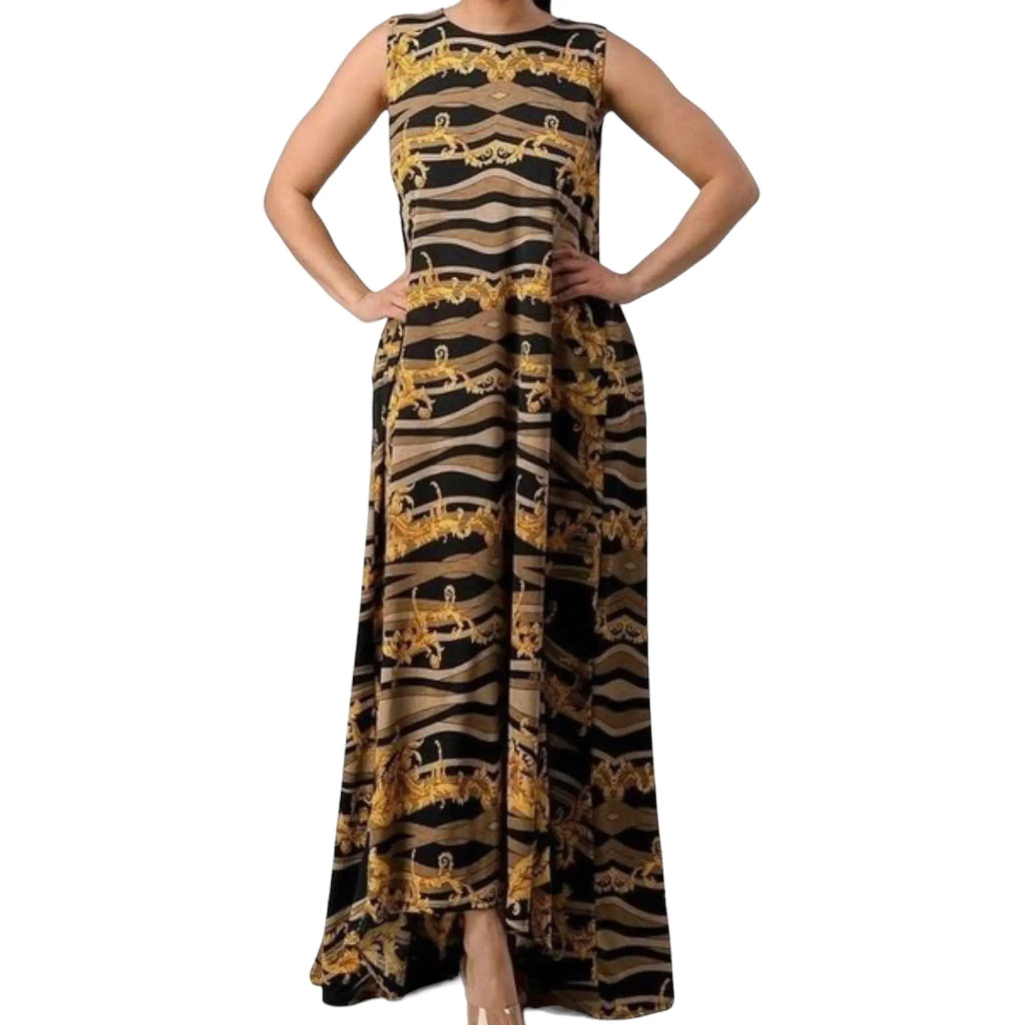 Woman’s Plus Black And Gold Maxi Dress