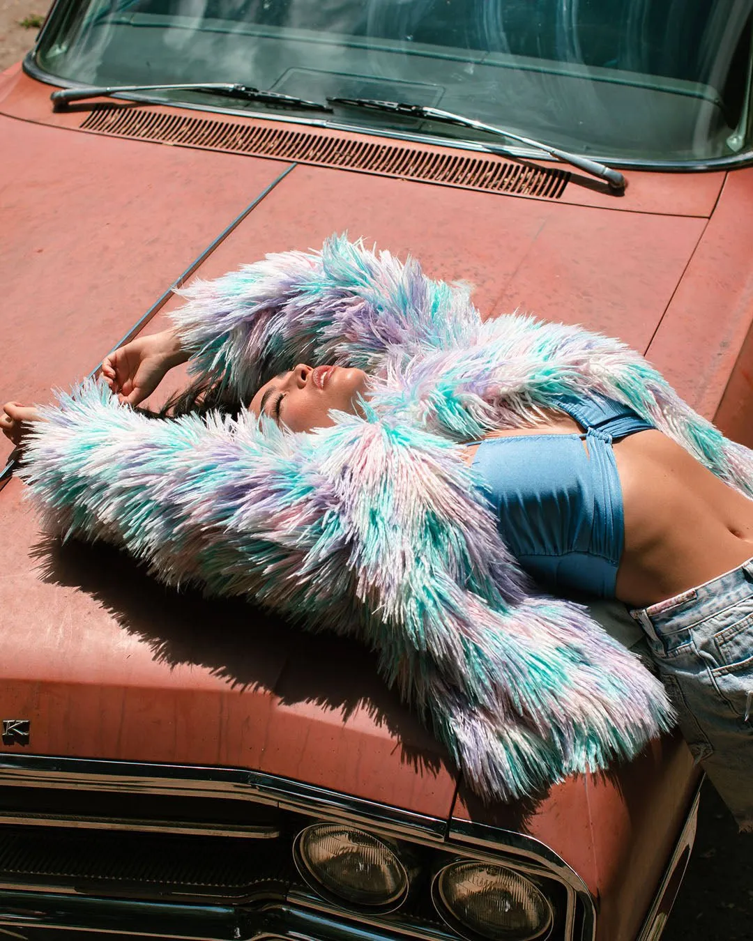 Women's Colorful Faux Fur Jacket | Aurora Shaggy Alpaca