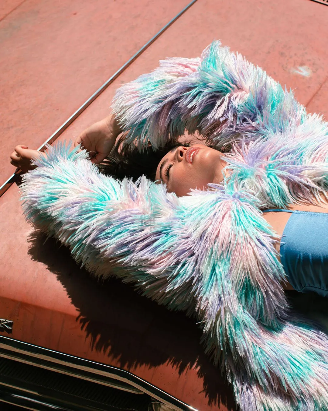 Women's Colorful Faux Fur Jacket | Aurora Shaggy Alpaca