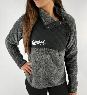 Womens Fuzzy Cleveland Script Pullover Fleece